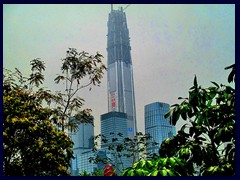 Pingan International Finance Centre, that will become Shenzhen's tallest building with 115 floors, standing 600m tall (twice as tall as the Eiffel Tower) upon completion in 2016. It already dominates the  Futian District.